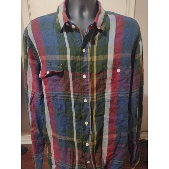Men's Polo Ralph Lauren "Indigo Linen" 2XL Long Sleeve Button Shirt MultiColor - Picture 1 of 10